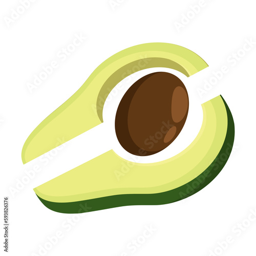 Avocado cutting exotic fruit. Avocado wedges and slices, halved and thinly sliced for salads and snacks. Flat cartoon vector isolated on white background
