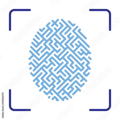 Icon. Fingerprint maze with unique cells. Fingerprint bio metric identification. security identification in banking and technology. Simple vector isolated on white background