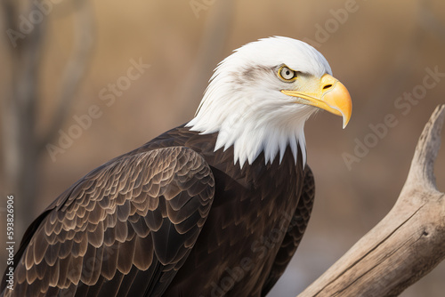 a close up of an eagle with a blurry background. Created with Generative AI Technology