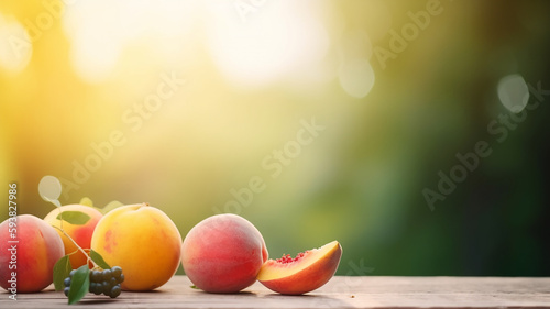 Summer wallpaper Fruits with blur background. Blurred Summer Background Free Space 
