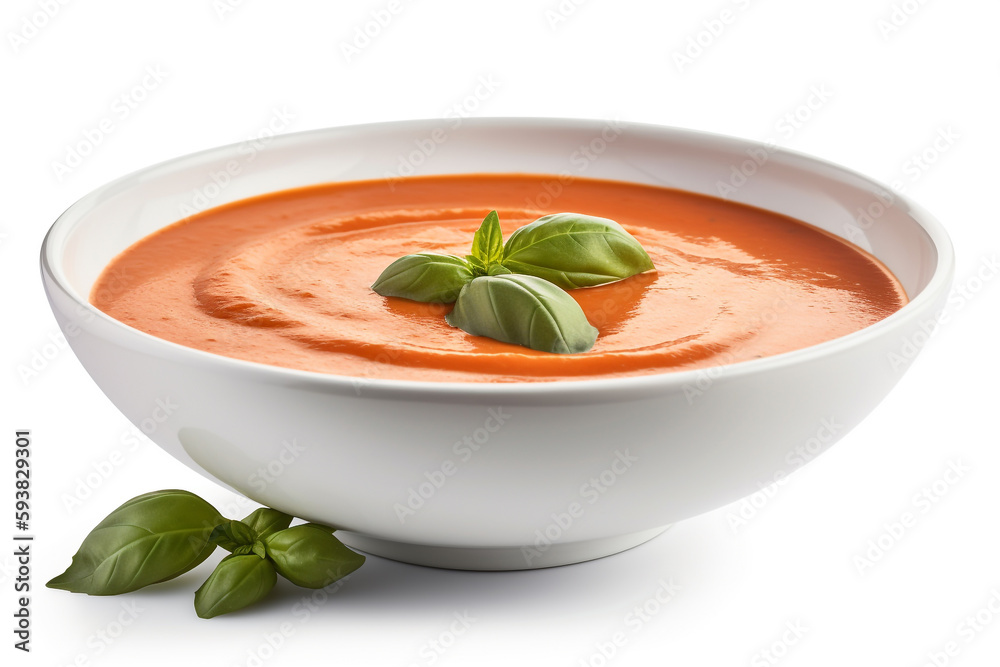 A bowl of creamy tomato soup with basil A bowl of creamy tomato soup with basil