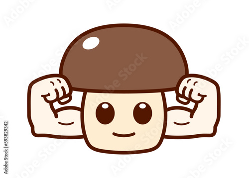 Cute Strong Vegetable Mushroom Character Illustration