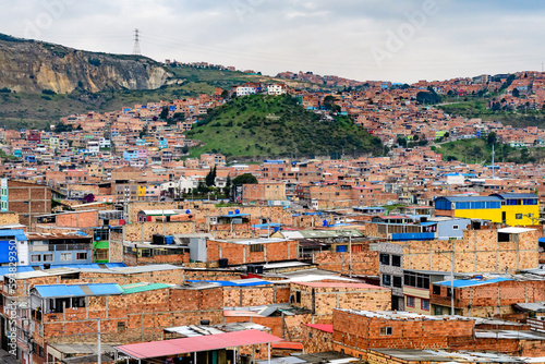 anoramic overview of a shanty town in the district ciudad bolivar in bogota, colombia