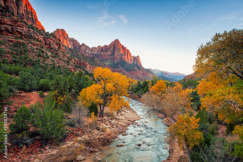 Autumn view at the Watchman in Zion National Park photo