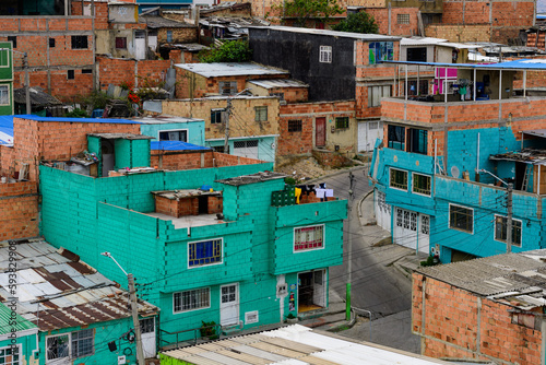 panoramic overview of a shanty town in the district ciudad bolivar in bogota, colombia photo