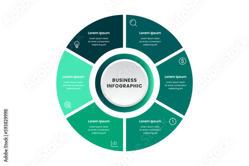 Pie Chart Business Infographic template design with icons and 6 options or steps
