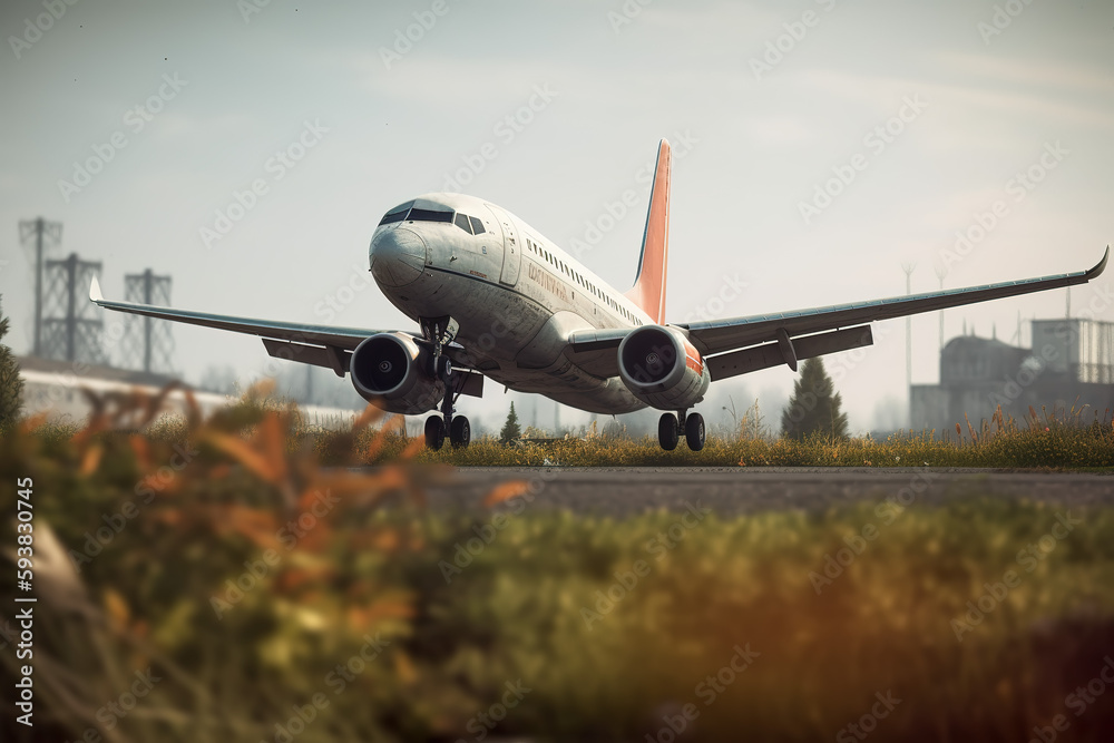 Under the eye-catching sky, airplanes take off on airport runways or..