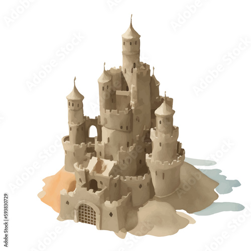 sand castle with style hand drawn digital painting illustration