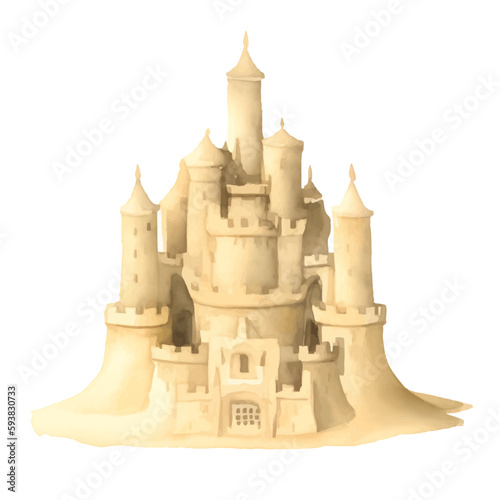 sand castle with style hand drawn digital painting illustration