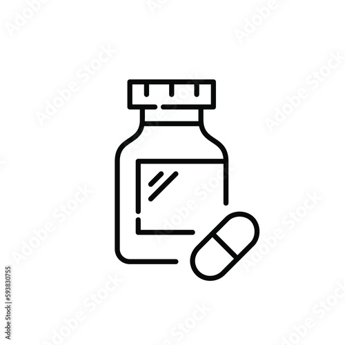 Medicine bottle and capsule pill. Healthcare and pharmacy. Pixel perfect, editable stroke icon