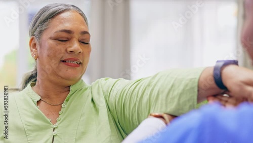 Wallpaper Mural Rehabilitation, breathe and nurse with senior woman at home for physical therapy, stretching and fitness. Retirement, healthcare and caregiver with old female for wellness, support and physiotherapy Torontodigital.ca