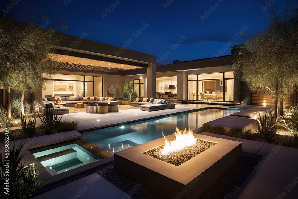 Background image of modern villa residential night view