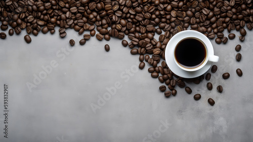 Cup of Coffee with Coffee Beans on Gray Stone Background. created with Generative AI