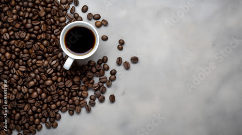 Cup of Coffee with Coffee Beans on Gray Stone Background. created with Generative AI