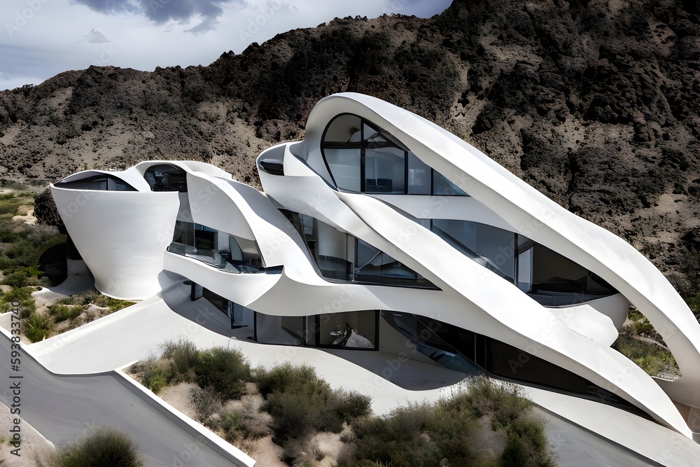 Exterior of the ultra-modern white house with stunning architecture and ...