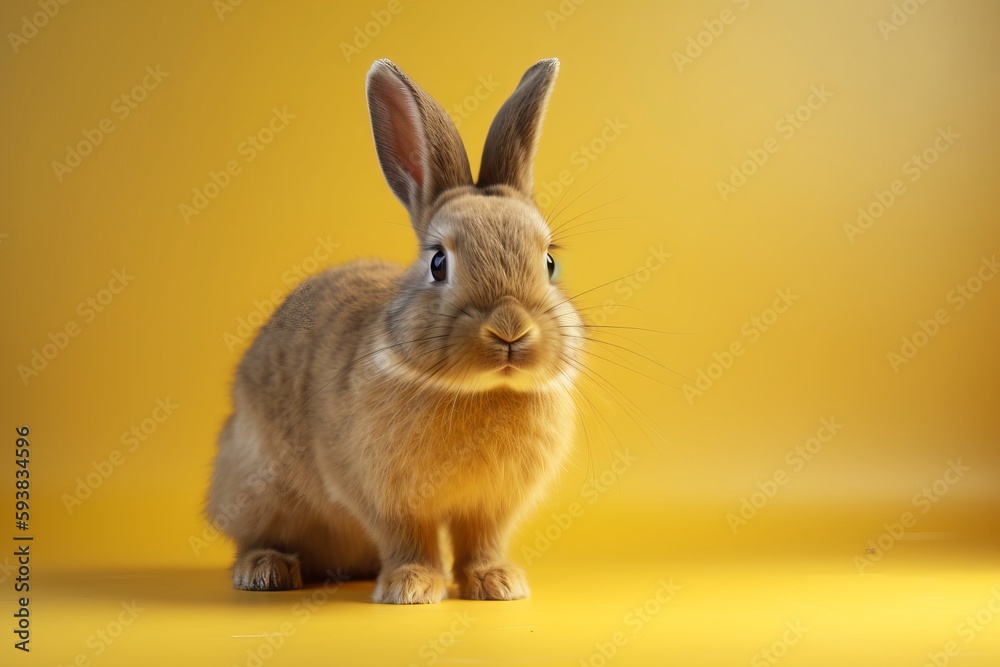 Obraz premium Cute Rabbit isolated on yellow background. Created Generative AI