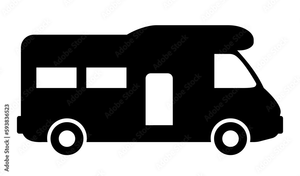 Camper van illustration, black on white background