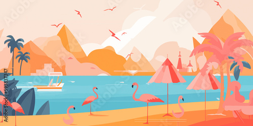 Artistic hand drawn illustration of summer scene