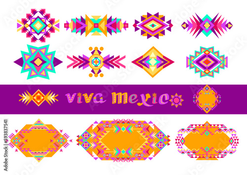 Set of Mexican patterns. Ethnic elements. Tribal geometric ornament. Vector.