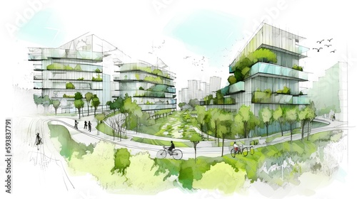 Fotografie, Tablou Sustainable urban design featuring eco-friendly elements