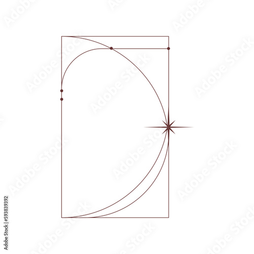 Boho frame arch with line and star. Vintage simple shape design. Boho minimal arch. Geometric round form. Vector illustration