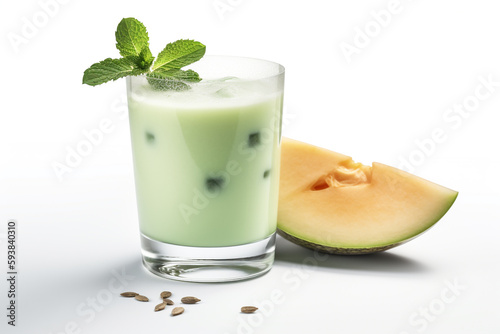 A glass of mint and melon smoothie with coconut water