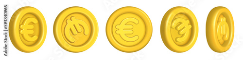 Set of European 3d coins in the form of the euro volume bank currency. 3d euro coins in different positions. Smooth gold coins Banking and finance. Isolated vector illustration