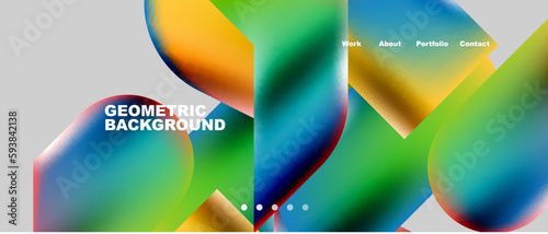 Glassmorphism landing page background template. Colorful glass shapes with metallic effect abstract composition for wallpaper, banner, background