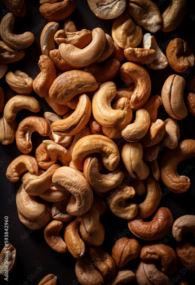 Close up of Roasted cashew nuts background collection. Top view Fresh, Tasty, and healthy food scattered cashew nuts Close up of Roasted cashew nuts background collection. Top view Fresh, Tasty, and healthy food scattered cashew nuts