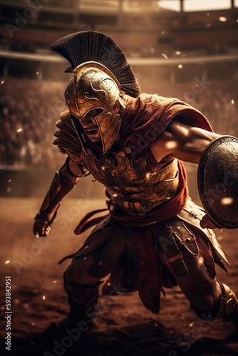 Obraz na płótnie Ancient soldier or Gladiator created by generative AI