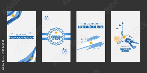 Vector illustration of revolucion de mayo social media story feed set mockup template