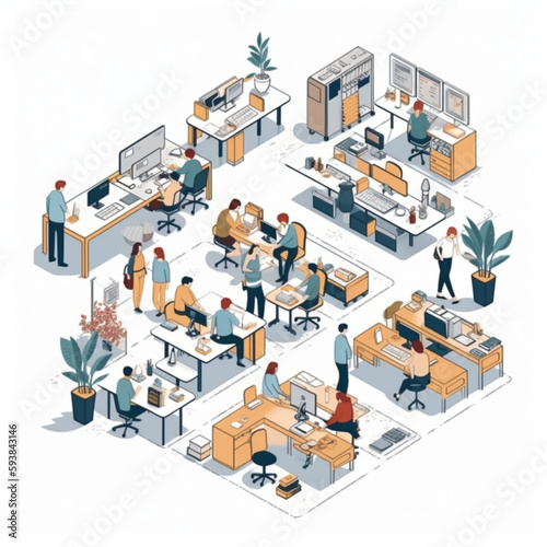 Illustration of people working on office