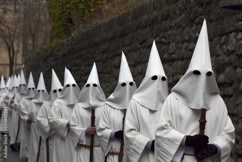 procession with penitents with masks in easter celebration created by generative AI