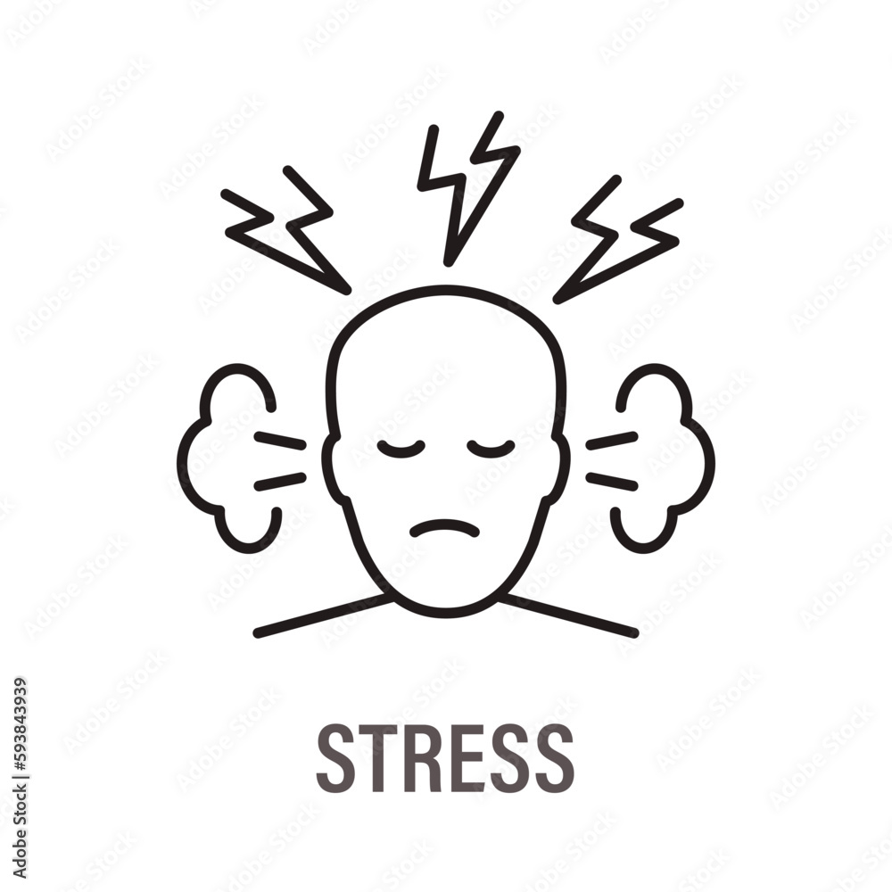 Stress icon. Symbol of anxiety, headache, angry. Vector illustration. Editable stroke. Stress icon. Symbol of anxiety, headache, angry. Vector illustration. Editable stroke.