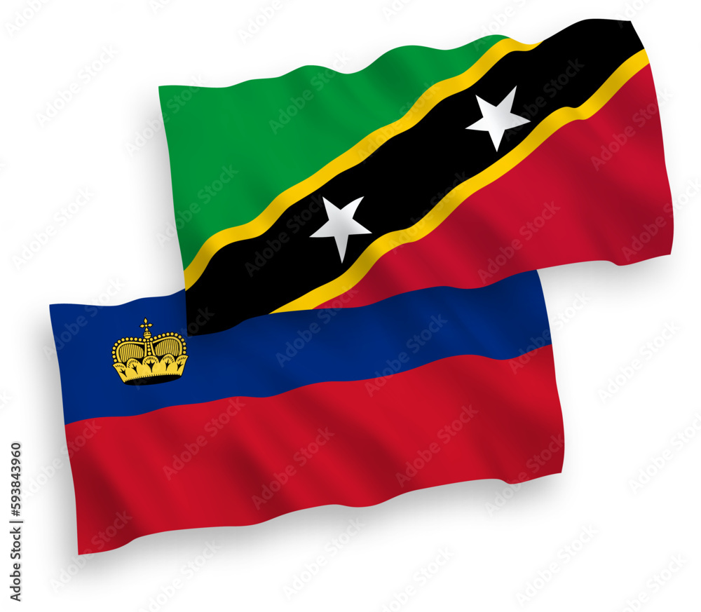 Flags of Federation of Saint Christopher and Nevis and Liechtenstein on a white background Flags of Federation of Saint Christopher and Nevis and Liechtenstein on a white background