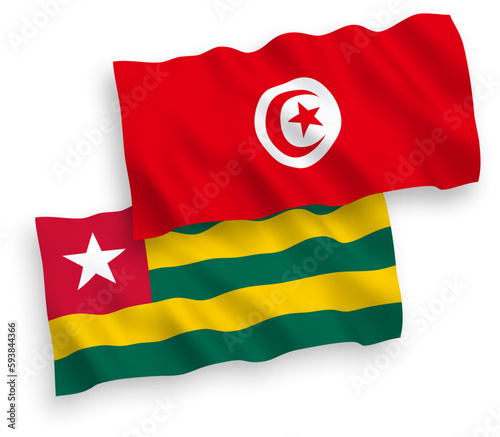 Flags of Togolese Republic and Republic of Tunisia on a white background