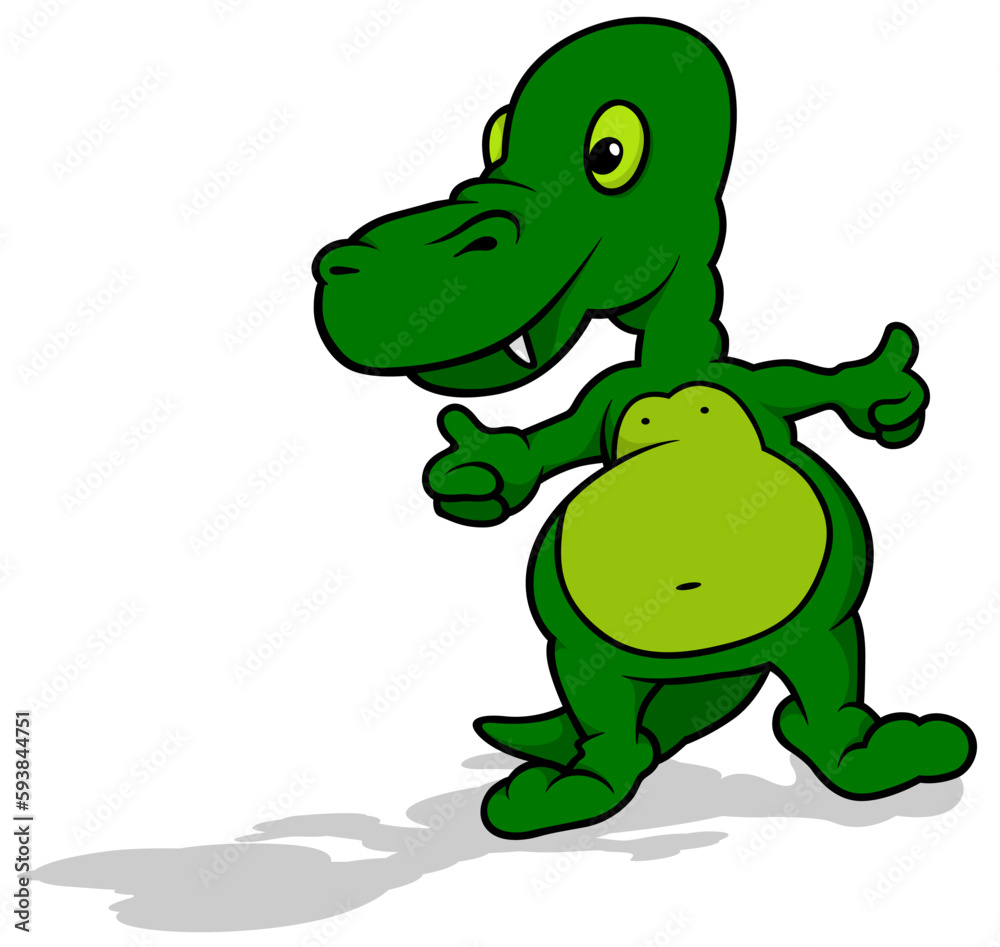 Fototapeta premium Green Standing Dinosaur with Open Arms and Thumbs Up