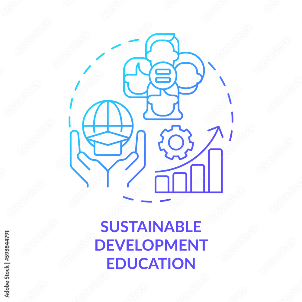 Sustainable development education blue gradient concept icon. Social justice. Equitable society abstract idea thin line illustration. Isolated outline drawing. Myriad Pro-Bold fonts used Sustainable development education blue gradient concept icon. Social justice. Equitable society abstract idea thin line illustration. Isolated outline drawing. Myriad Pro-Bold fonts used