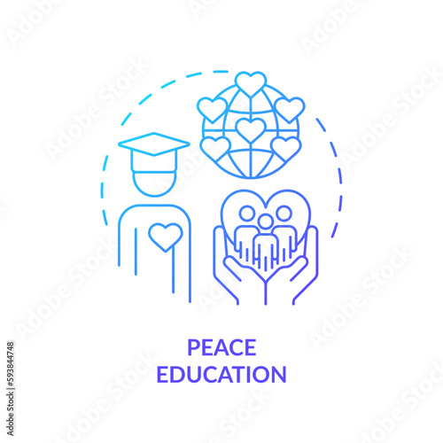 Peace education blue gradient concept icon. Global community. Living together peacefully. Peacebuilding abstract idea thin line illustration. Isolated outline drawing. Myriad Pro-Bold fonts used photo