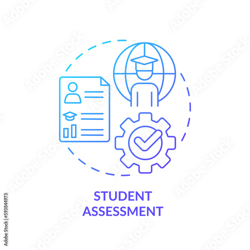 Student assessment blue gradient concept icon. Education for global citizenship. Effective teaching abstract idea thin line illustration. Isolated outline drawing. Myriad Pro-Bold fonts used photo