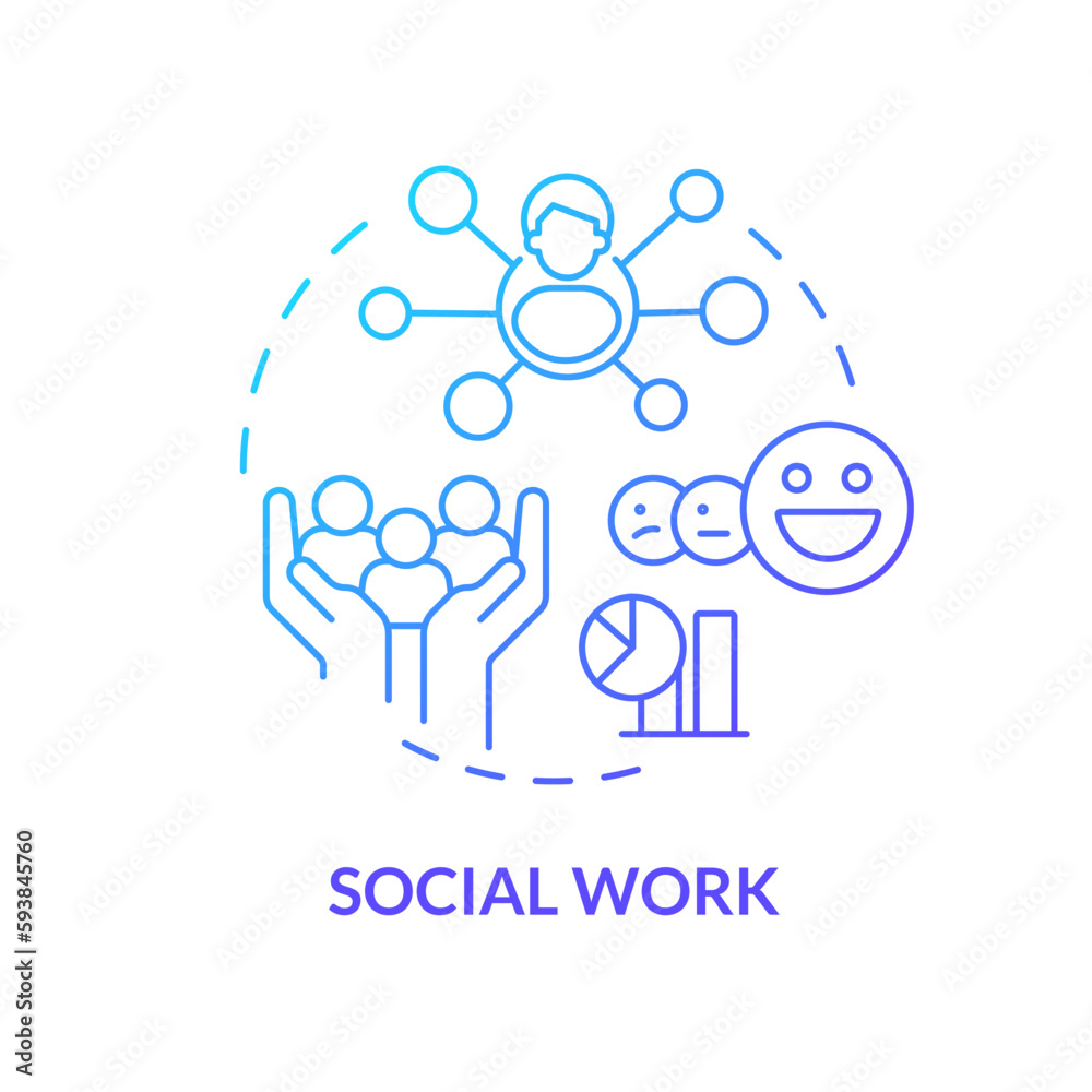 Social work blue gradient concept icon. Members relationship. Emotional bond. Genograms usage abstract idea thin line illustration. Isolated outline drawing. Myriad Pro-Bold font used Social work blue gradient concept icon. Members relationship. Emotional bond. Genograms usage abstract idea thin line illustration. Isolated outline drawing. Myriad Pro-Bold font used