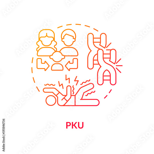 PKU red gradient concept icon. Phenylketonuria. Metabolic disorder. Neurology. Hered gradientitary disease abstract idea thin line illustration. Isolated outline drawing. Myriad Pro-Bold font used
