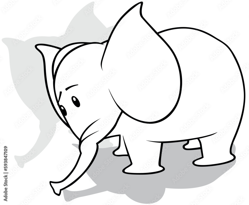 Drawing of a Simple Elephant Standing on the Ground from Side View Drawing of a Simple Elephant Standing on the Ground from Side View