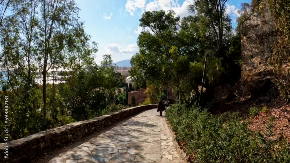 Walking along sidewalk path in the mountains overlooking malaga spain, POV Walking along sidewalk path in the mountains overlooking malaga spain, POV