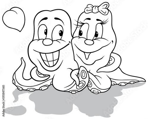 Drawing of Two Octopuses in...