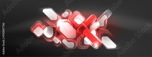 Glowing neon geometric elements abstract background. Neon light or laser show, electric impulse, power lines, techno quantum energy impulse, magic glowing dynamic lines