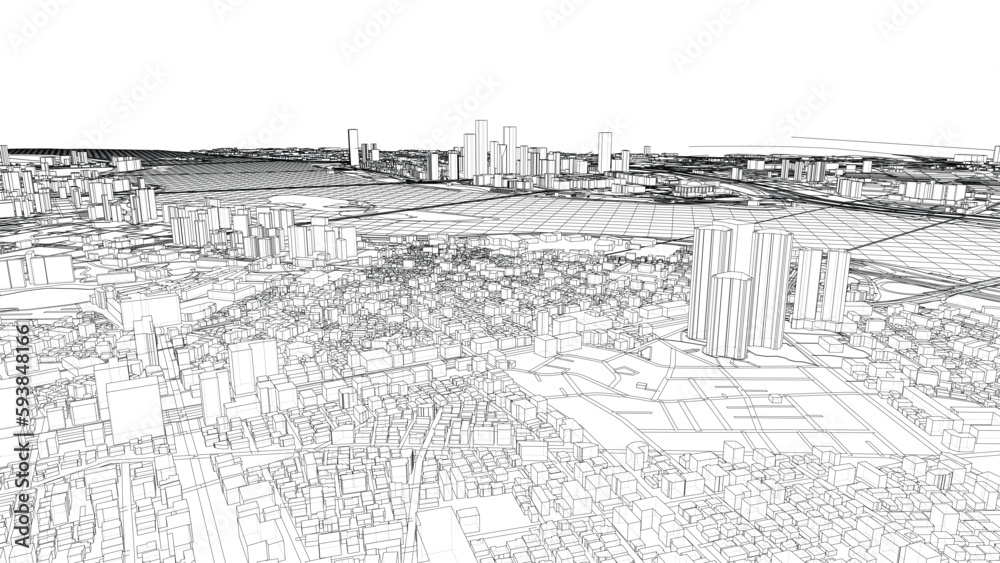 Outline city concept vector. Wire-frame style