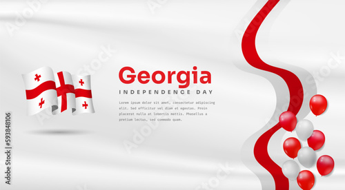Banner illustration of Georgia independence day celebration with text space. Waving flag and hands clenched. Vector illustration.