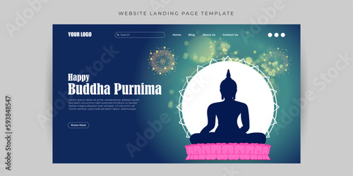 Vector illustration of Happy Buddha Purnima Website landing page banner mockup Template
