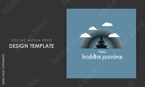 Vector illustration of Happy Buddha Purnima social media story feed mockup template